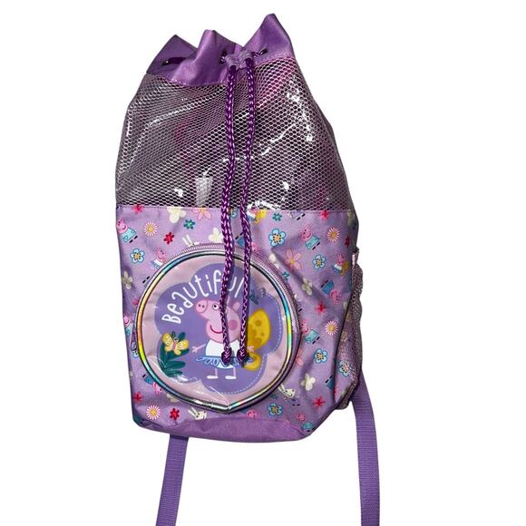 Vintage Peppa Pig purple summer pool /beach  swim bag back pack pull string - Picture 2 of 6